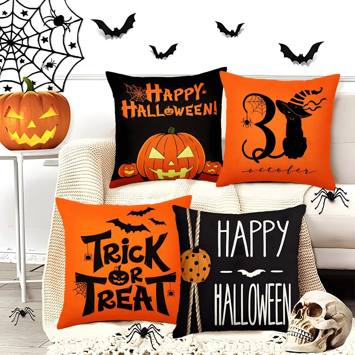 Halloween Linen Cushion Cover Trick or Treat Theme Pillowcase Cartoon Pumpkin Ghost Pillow Cover Halloween Party Decoration 2025 - drollido