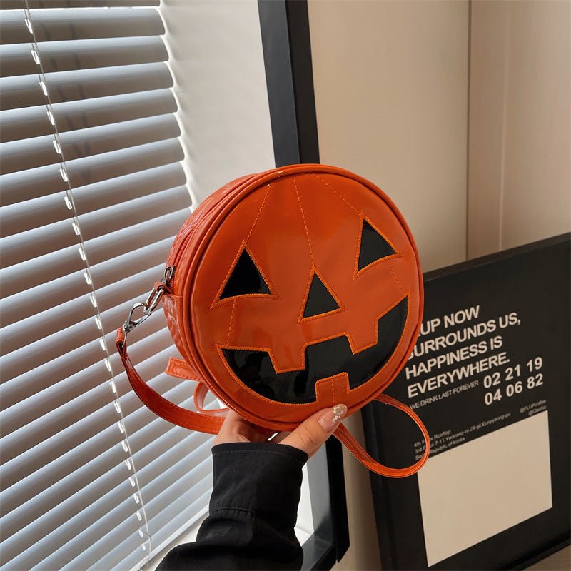 Halloween Pumpkin Small Round Bag Girls Funny Cute Shoulder Bag Personality Creative Messenger Crossbody Bags For Women - drollido