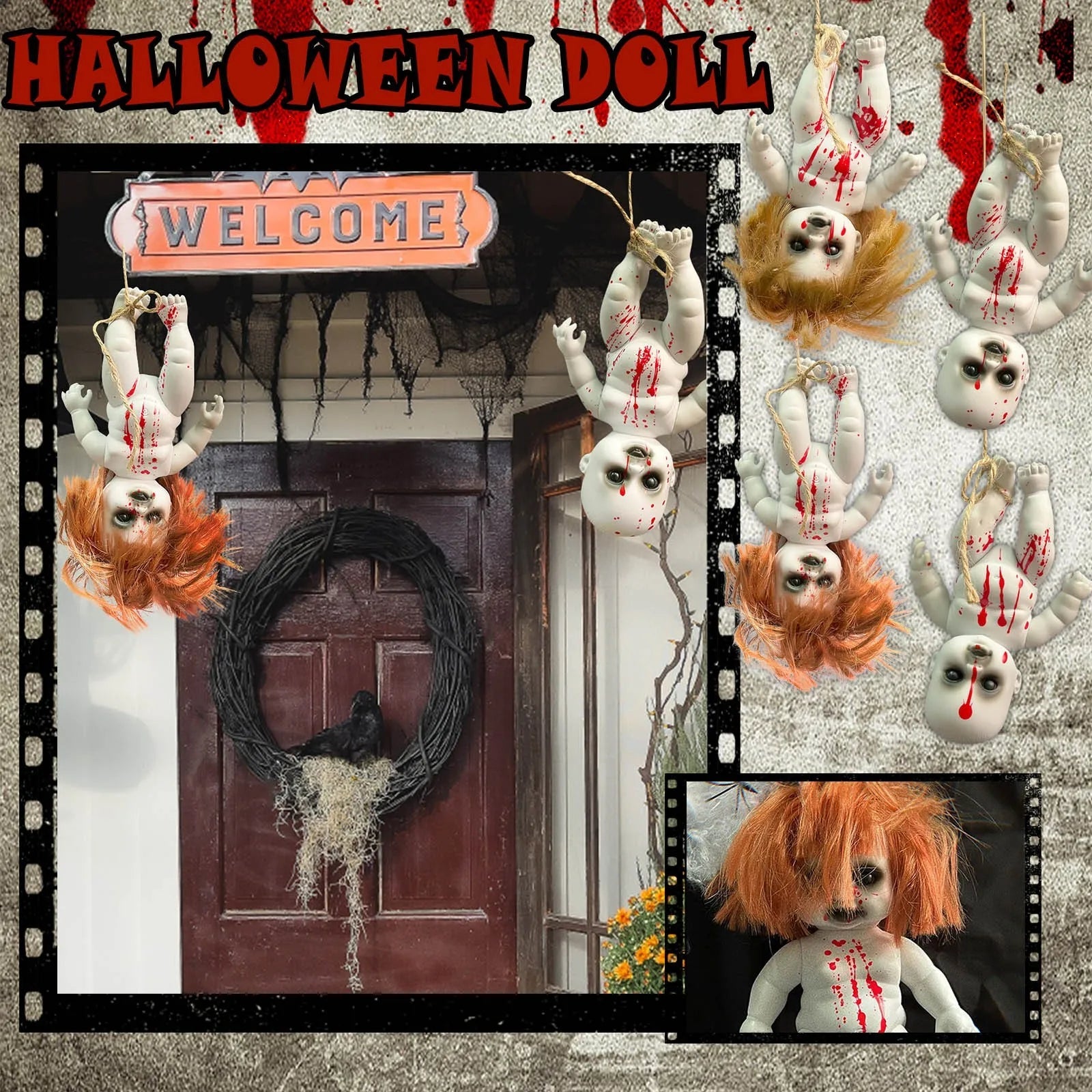 Halloween Scary Blood Doll Horror Ghost Zombie Baby Ghost Day Infant Decor Haunted House Props Children Gifts Party Decor - drollido