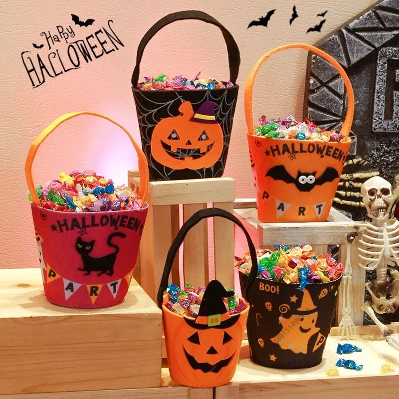 Halloween Theme Candy Bucket Bag Portable Candy Basket Kids Trick or Treat Bucket Halloween Party Decoration Supplies - drollido