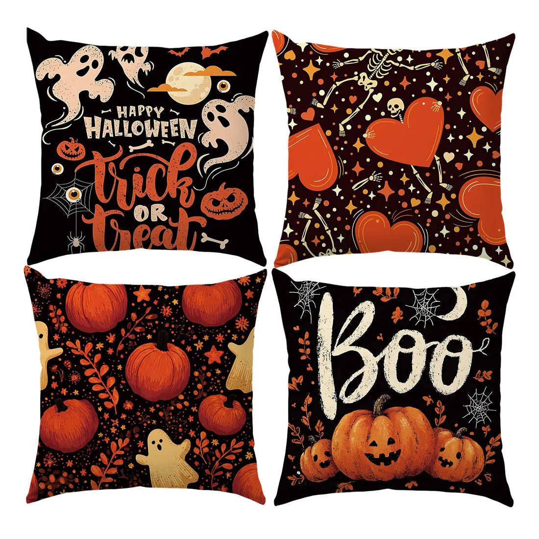 Halloween Throw Pillow Covers Black Orange Designs Pumpkin Ghost “Trick or Treat” “Boo” for Sofa Cushion Cover Party Decoration - drollido