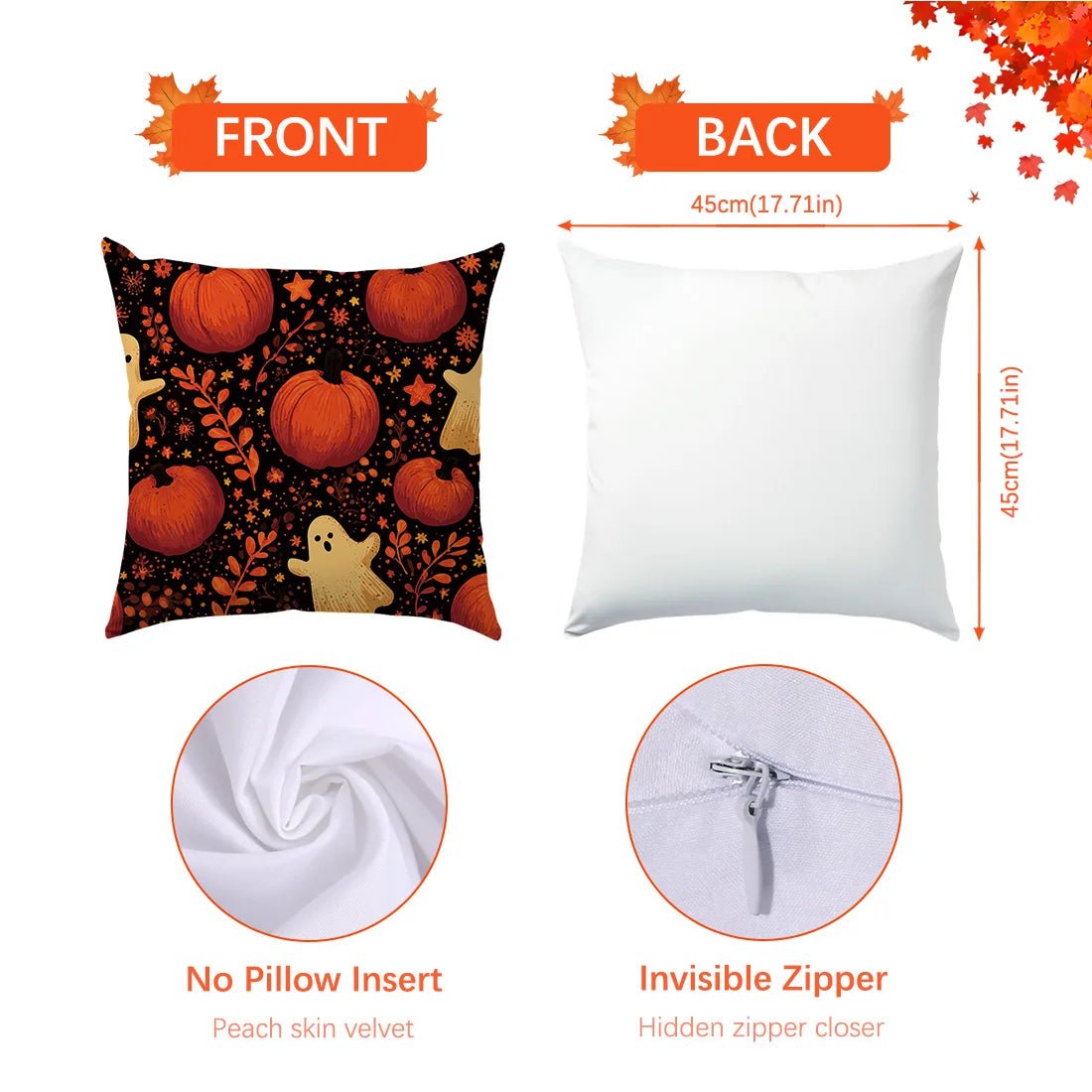 Halloween Throw Pillow Covers Black Orange Designs Pumpkin Ghost “Trick or Treat” “Boo” for Sofa Cushion Cover Party Decoration - drollido
