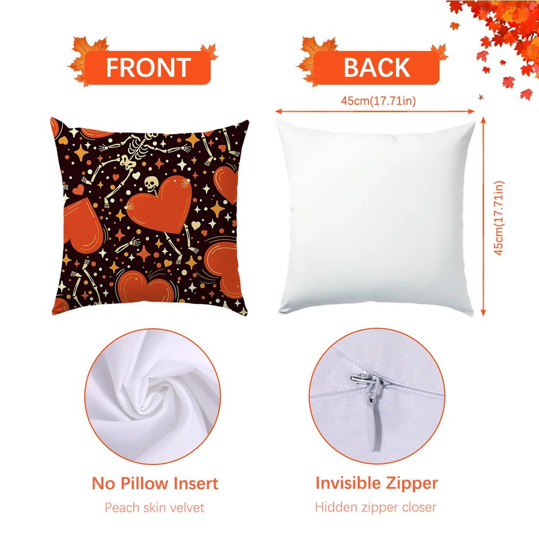 Halloween Throw Pillow Covers Black Orange Designs Pumpkin Ghost “Trick or Treat” “Boo” for Sofa Cushion Cover Party Decoration - drollido