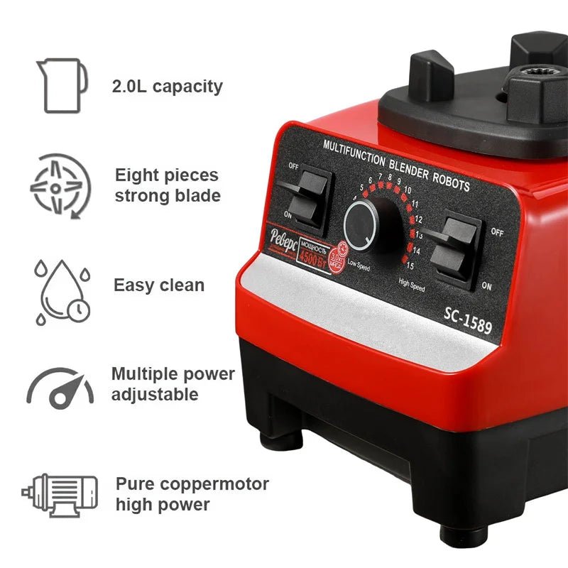Heavy Duty Commercial Blender Stationary Mixer Food Processor Ice Smoothies for Kitchen 2000W High Power Juicer Blender BPA Free - drollido