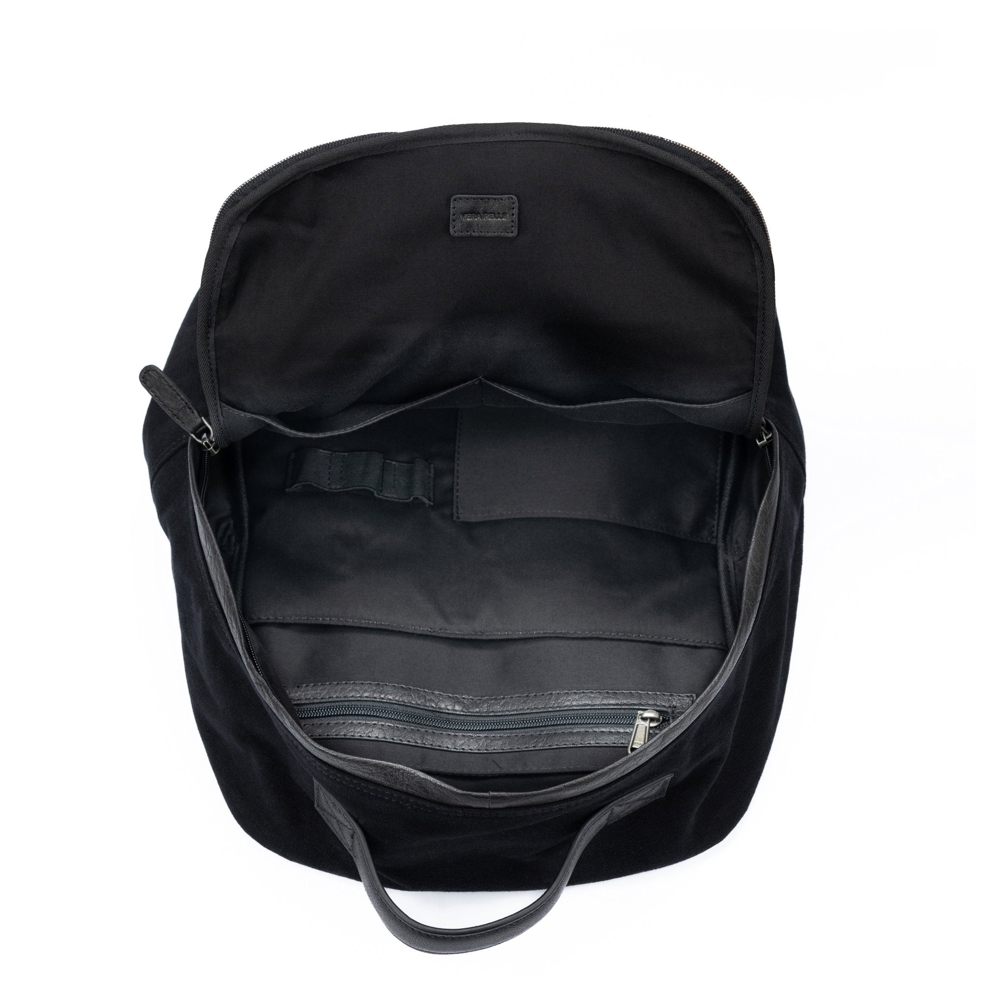 K0023AB | Zaino Porta Notebook in Canvas/Vera Pelle, pieno fiore, volanata - Colore Nero. Accessori Nickel Anticato, Chiusura con lampo. Dimensioni: cm 29 x 40 x15. Confezione: Sacchetto Tnt - drollido