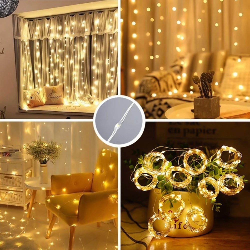 LED Curtain Lights USB Warm Fairy String Lights Festival Lighting Rainbow Window Lamp Home Bedroom Wedding Christmas Decoration - drollido
