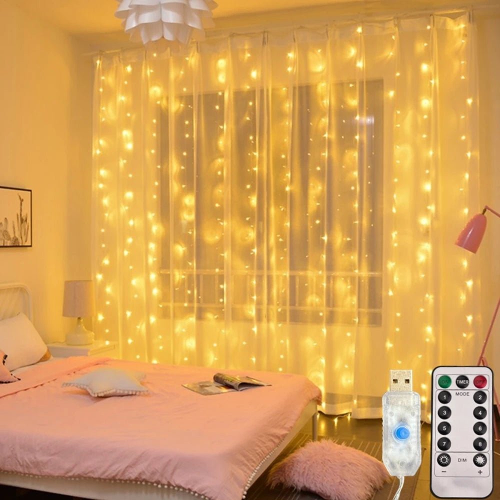 LED Curtain Lights USB Warm Fairy String Lights Festival Lighting Rainbow Window Lamp Home Bedroom Wedding Christmas Decoration - drollido