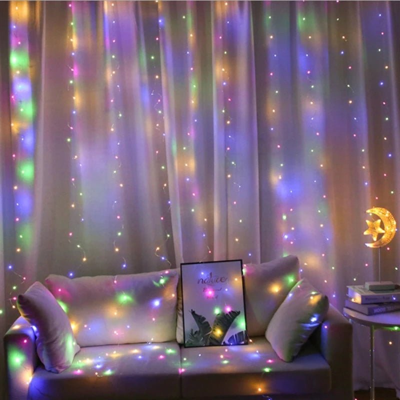 LED Curtain Lights USB Warm Fairy String Lights Festival Lighting Rainbow Window Lamp Home Bedroom Wedding Christmas Decoration - drollido