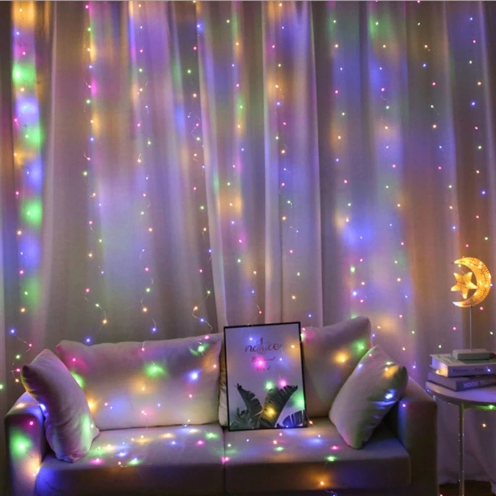 LED Curtain Lights USB Warm Fairy String Lights Festival Lighting Rainbow Window Lamp Home Bedroom Wedding Christmas Decoration - drollido