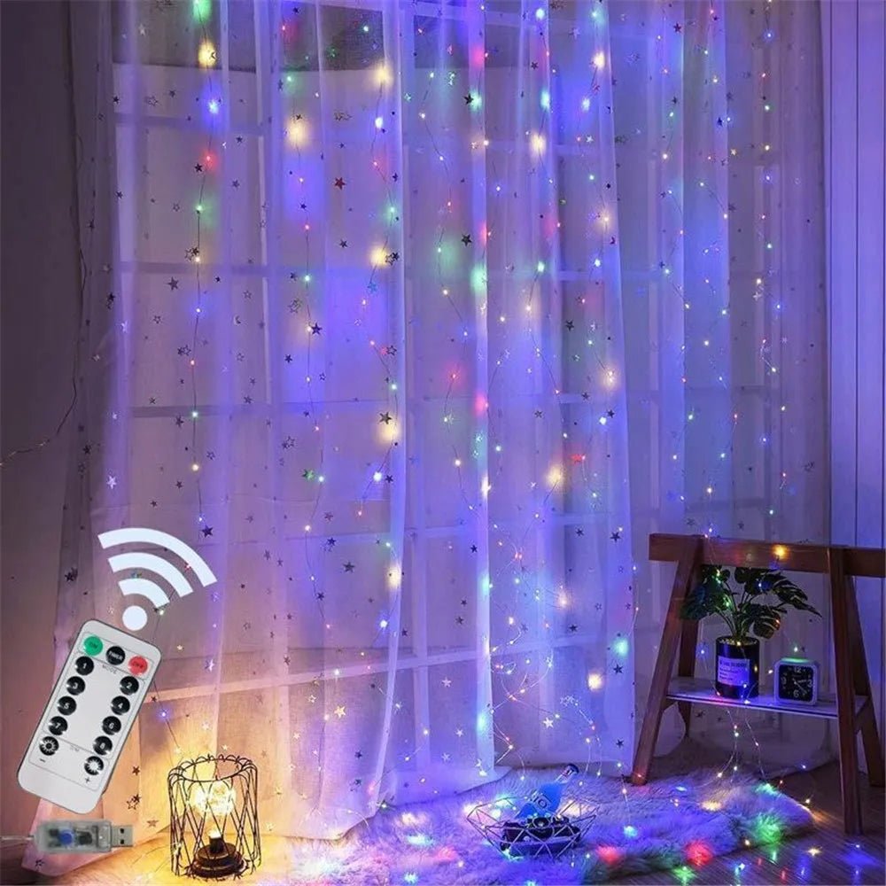 LED Curtain String Lights with Remote Control USB Plug - in Holiday Wedding Bedroom Christmas Party Lights Room Decor - drollido