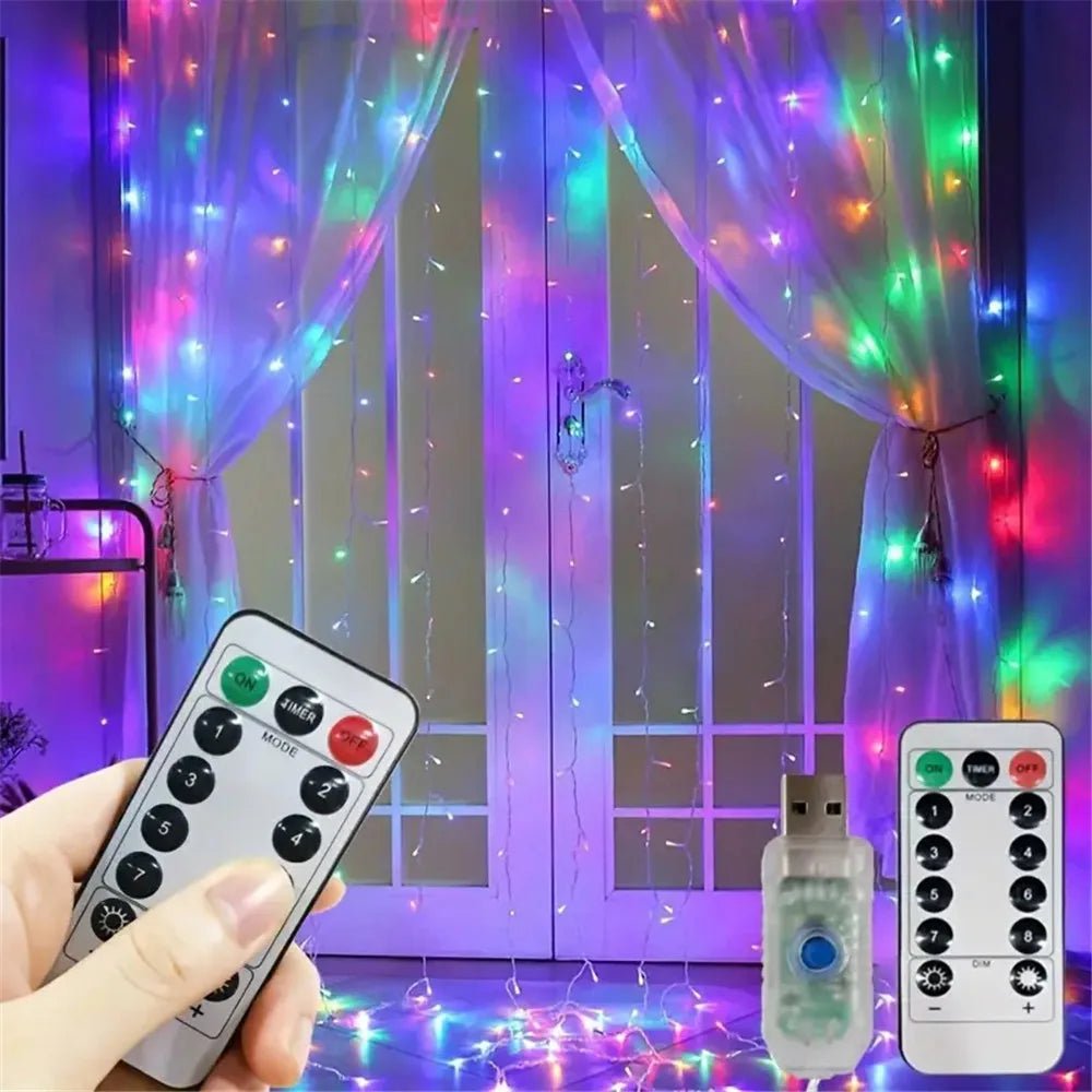 LED Curtain String Lights with Remote Control USB Plug - in Holiday Wedding Bedroom Christmas Party Lights Room Decor - drollido