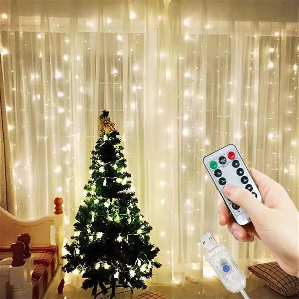 LED Curtain String Lights with Remote Control USB Plug - in Holiday Wedding Bedroom Christmas Party Lights Room Decor - drollido