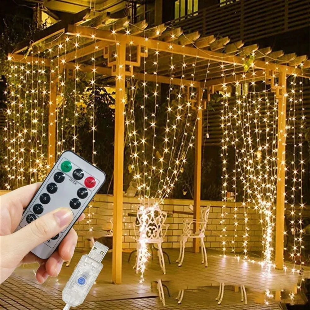 LED Curtain String Lights with Remote Control USB Plug - in Holiday Wedding Bedroom Christmas Party Lights Room Decor - drollido