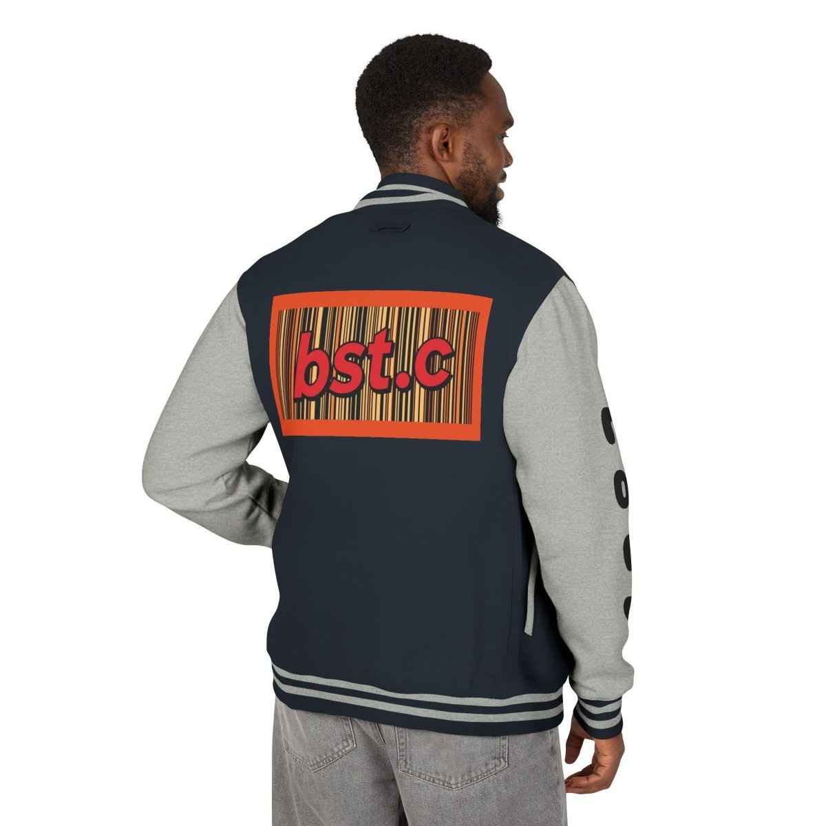 Letterman Jacket — Retro 'bst.c' Bar Code Patch Varsity Jacket
