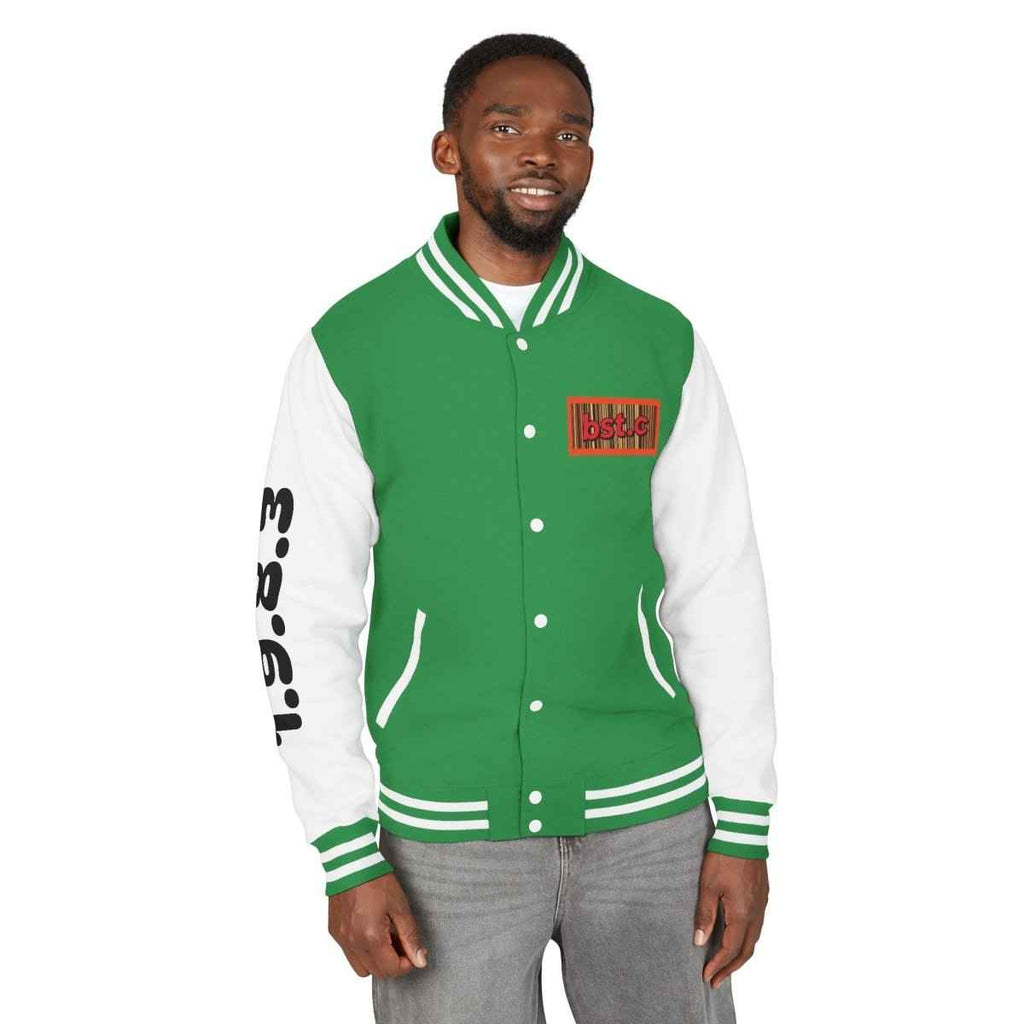 Letterman Jacket — Retro 'bst.c' Bar Code Patch Varsity Jacket