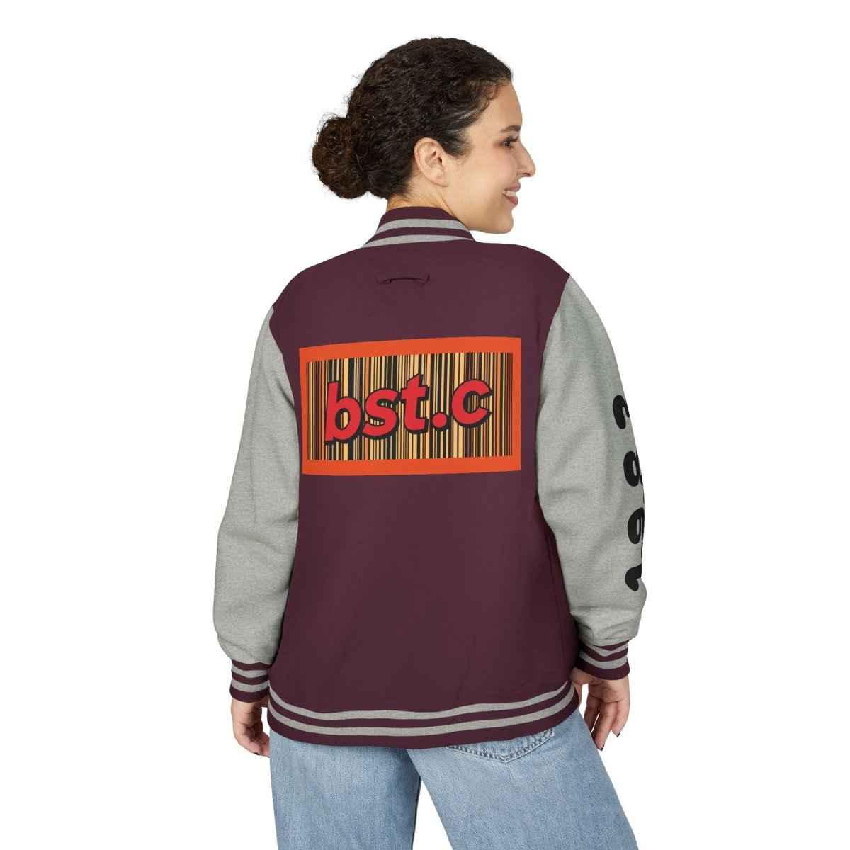 Letterman Jacket — Retro 'bst.c' Bar Code Patch Varsity Jacket