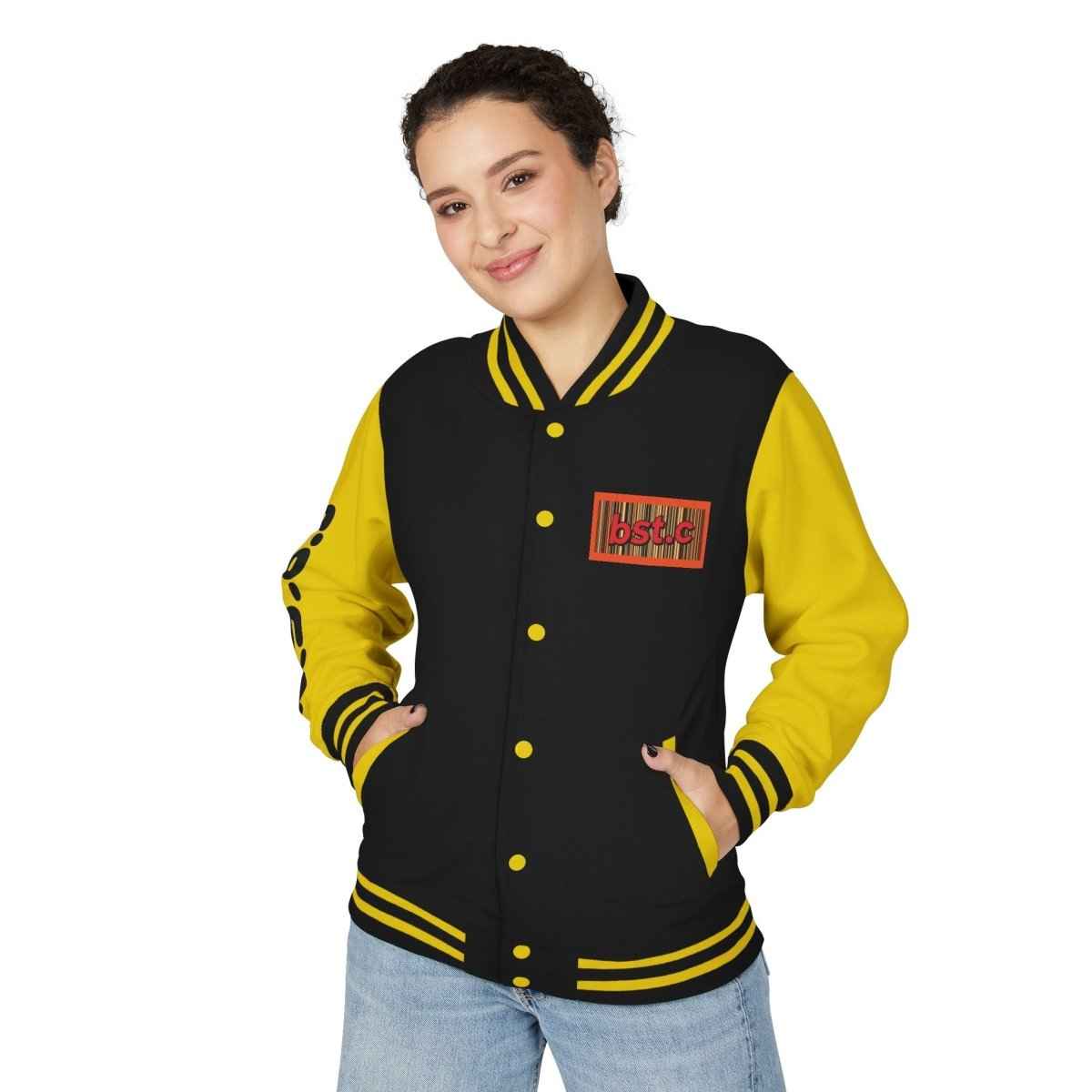 Letterman Jacket — Retro 'bst.c' Bar Code Patch Varsity Jacket