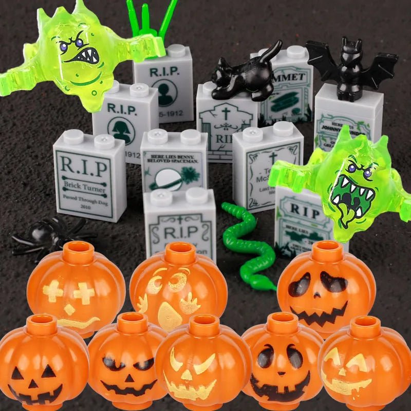 MOC Halloween Pumpkin Head Cover Building Blocks Kit Ghost Headgear Green Evil Spirits Accessories Bricks Toys Boys Gift - drollido