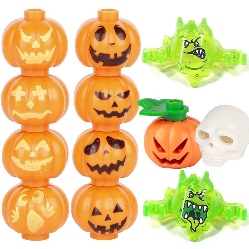 MOC Halloween Pumpkin Head Cover Building Blocks Kit Ghost Headgear Green Evil Spirits Accessories Bricks Toys Boys Gift - drollido