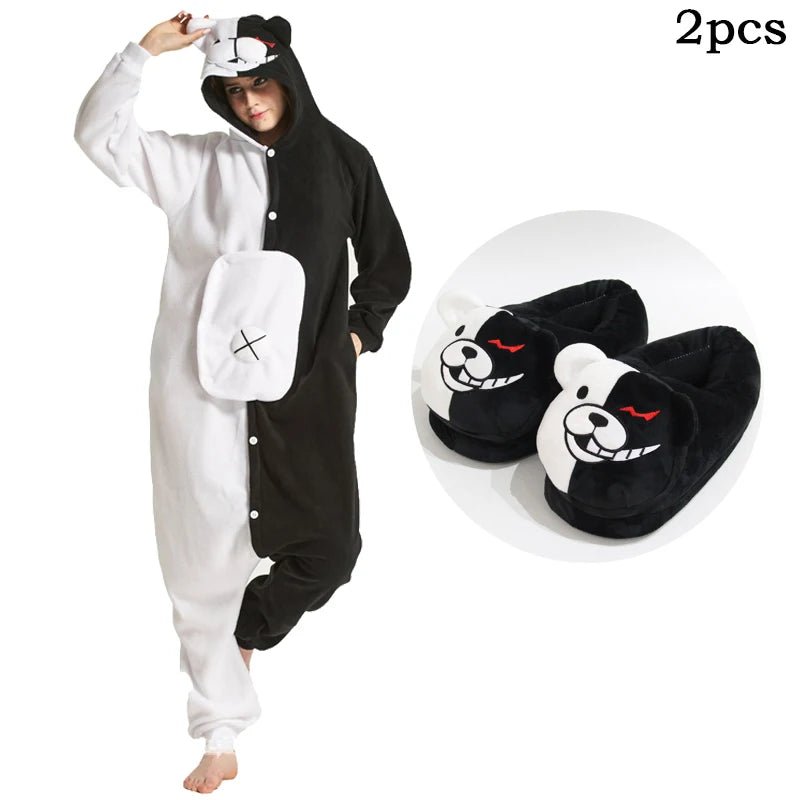 Monokuma Unicorn Kigurumi Pajama Adult Onesie Anime Bear Jumpsuit Black White Animal Pajamas Women Halloween Party Suit Overall - drollido