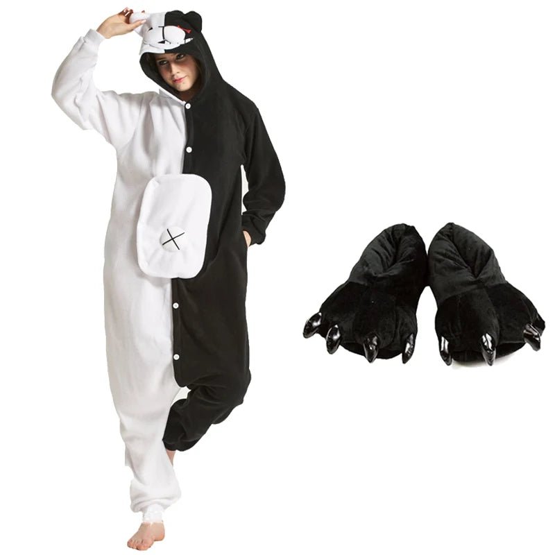 Monokuma Unicorn Kigurumi Pajama Adult Onesie Anime Bear Jumpsuit Black White Animal Pajamas Women Halloween Party Suit Overall - drollido