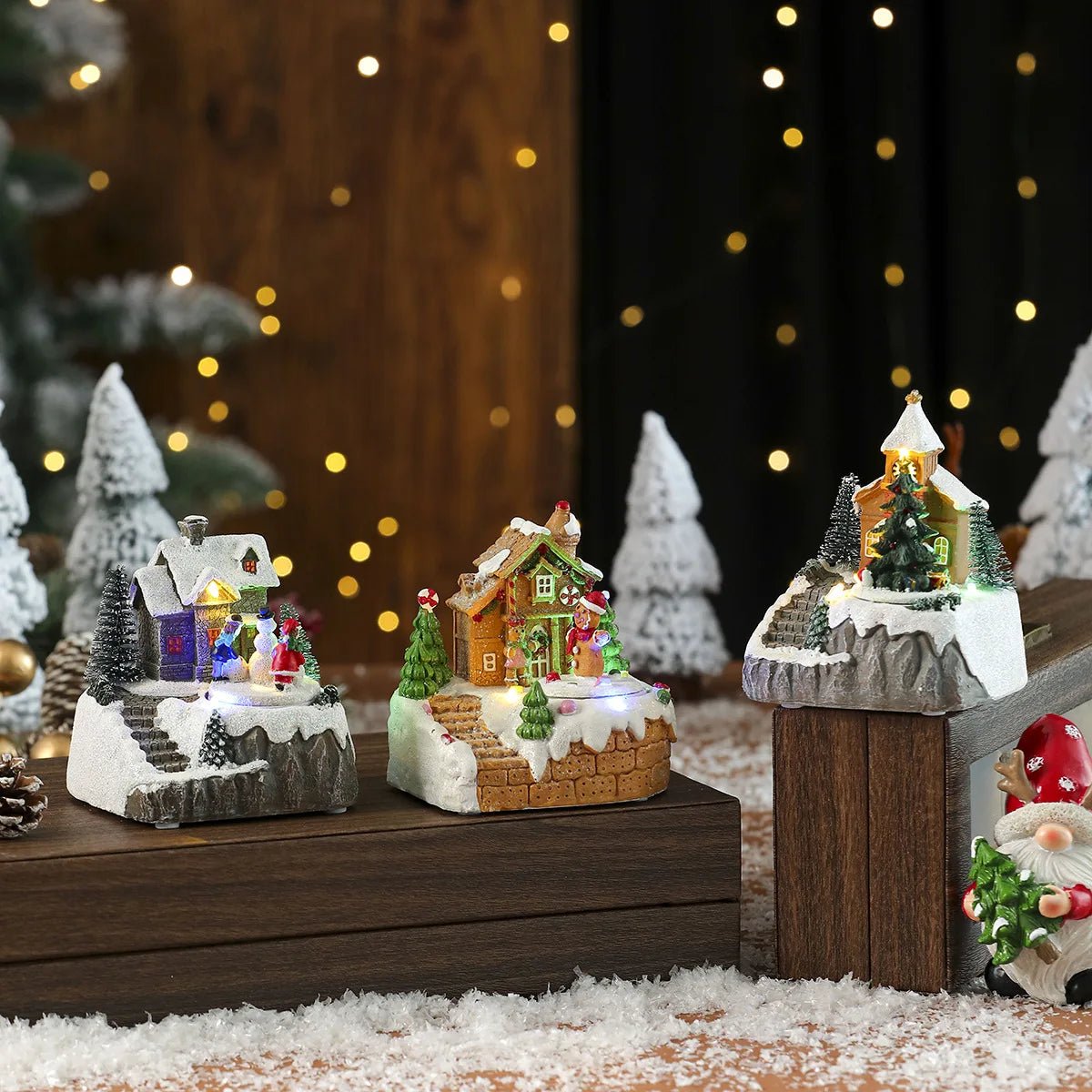 New Christmas decorations electric music, illuminated houses, LED lights, snow houses, Christmas ornaments gifts - drollido