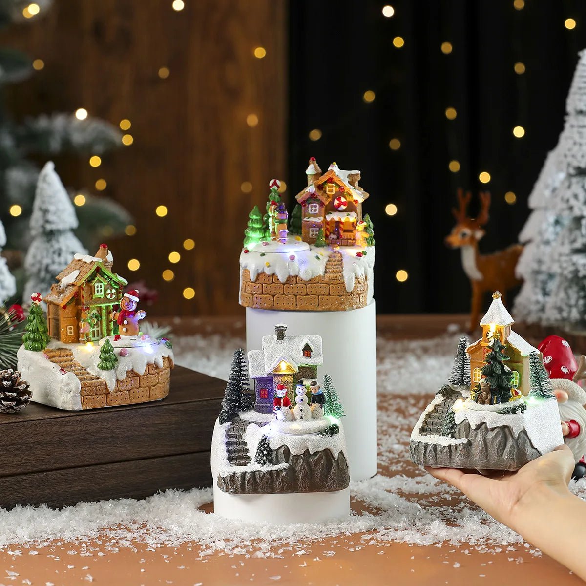 New Christmas decorations electric music, illuminated houses, LED lights, snow houses, Christmas ornaments gifts - drollido