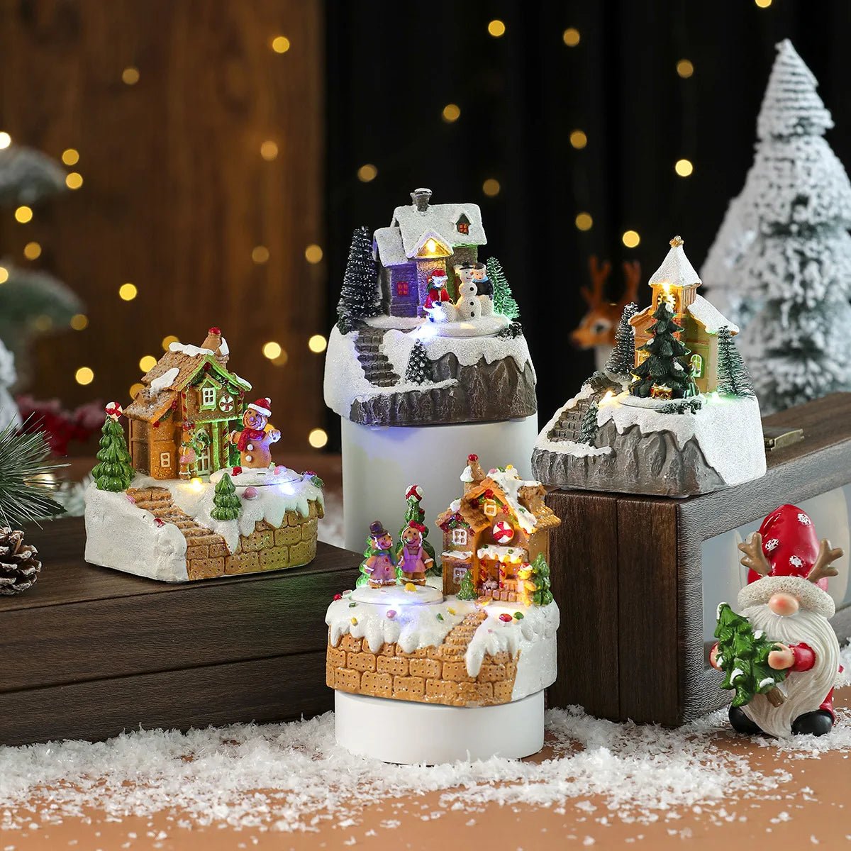 New Christmas decorations electric music, illuminated houses, LED lights, snow houses, Christmas ornaments gifts - drollido