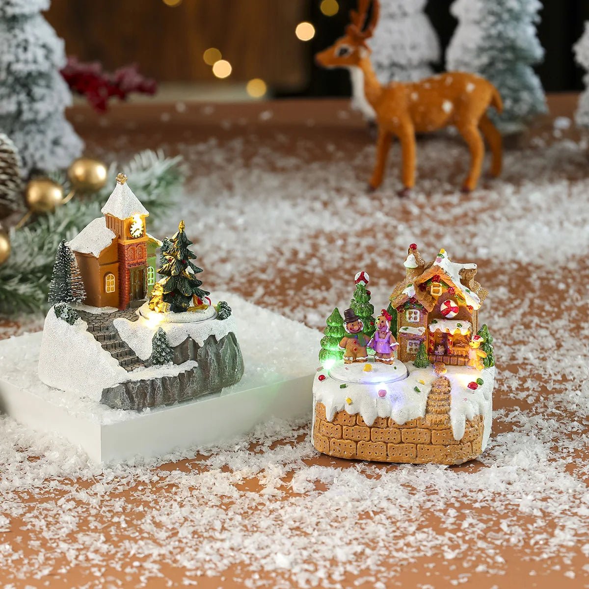New Christmas decorations electric music, illuminated houses, LED lights, snow houses, Christmas ornaments gifts - drollido