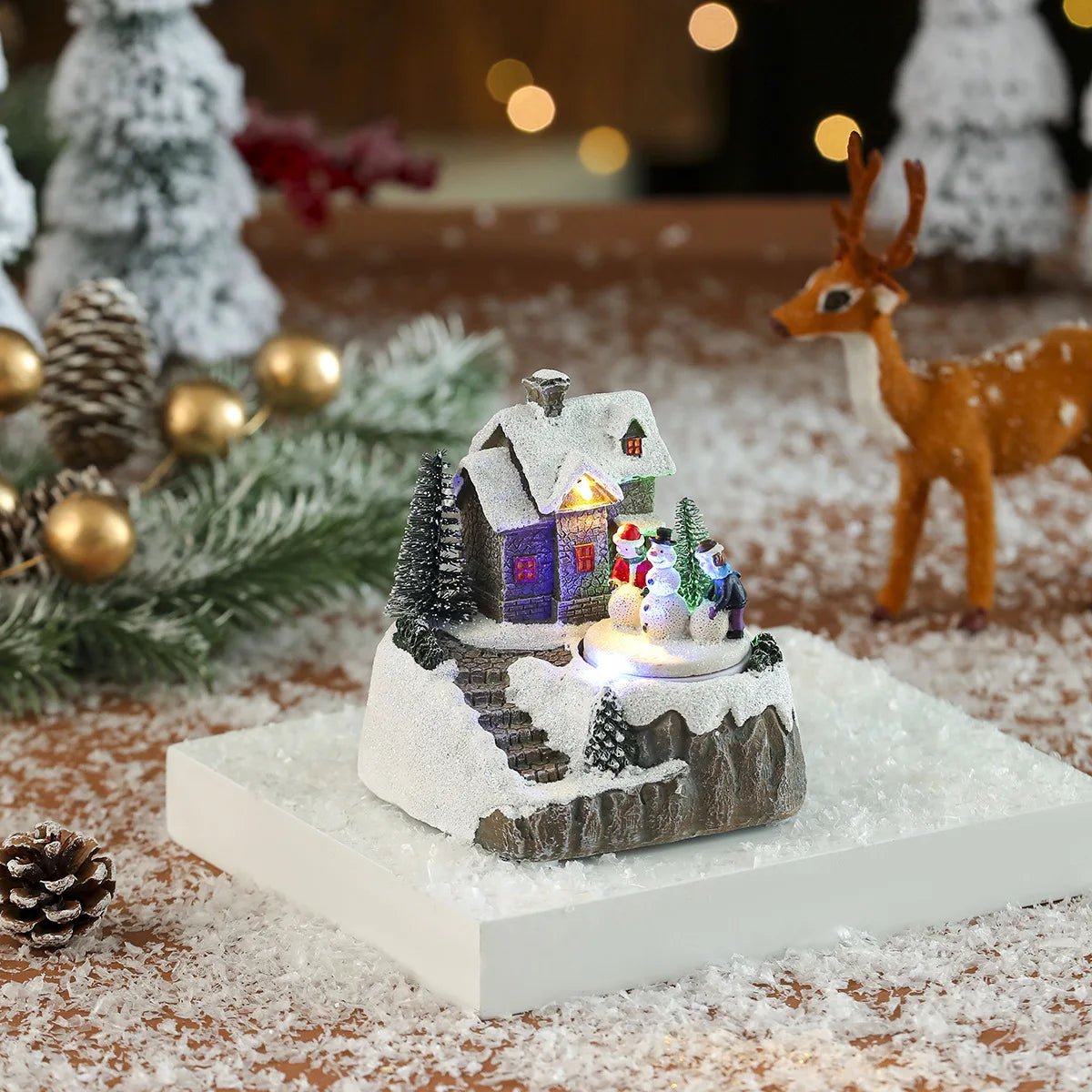 New Christmas decorations electric music, illuminated houses, LED lights, snow houses, Christmas ornaments gifts - drollido