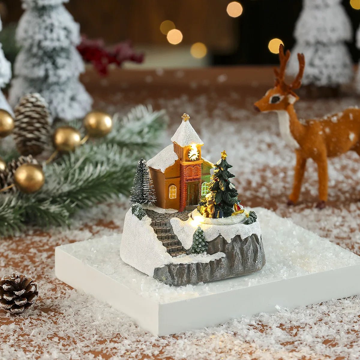 New Christmas decorations electric music, illuminated houses, LED lights, snow houses, Christmas ornaments gifts - drollido
