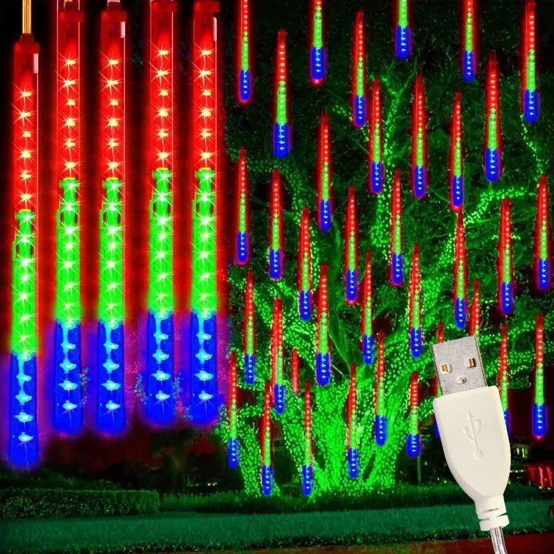 Party Decorations Street Light USB Meteor Shower Rain LED Fairy String Lights Festoon Wedding Christmas 2026 Ramadan Decorations - drollido