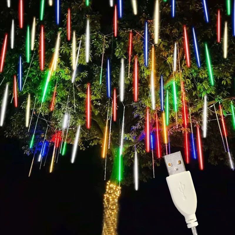 Party Decorations Street Light USB Meteor Shower Rain LED Fairy String Lights Festoon Wedding Christmas 2026 Ramadan Decorations - drollido