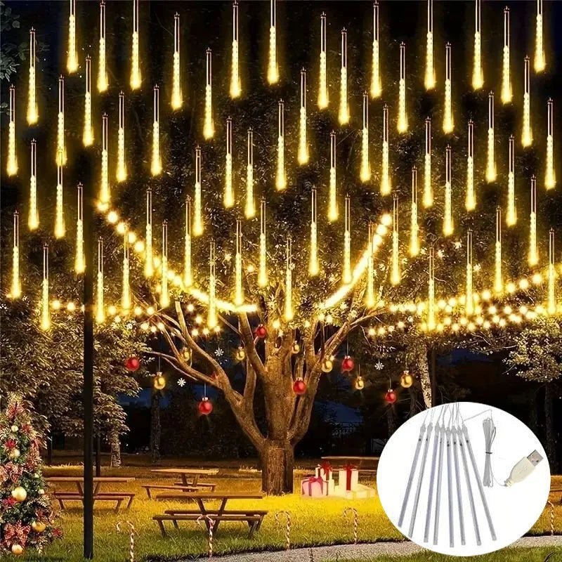 Party Decorations Street Light USB Meteor Shower Rain LED Fairy String Lights Festoon Wedding Christmas 2026 Ramadan Decorations - drollido
