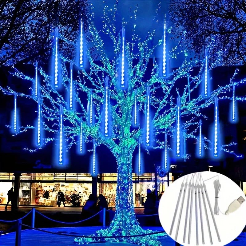 Party Decorations Street Light USB Meteor Shower Rain LED Fairy String Lights Festoon Wedding Christmas 2026 Ramadan Decorations - drollido