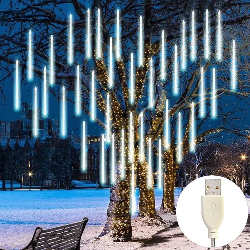 Party Decorations Street Light USB Meteor Shower Rain LED Fairy String Lights Festoon Wedding Christmas 2026 Ramadan Decorations - drollido