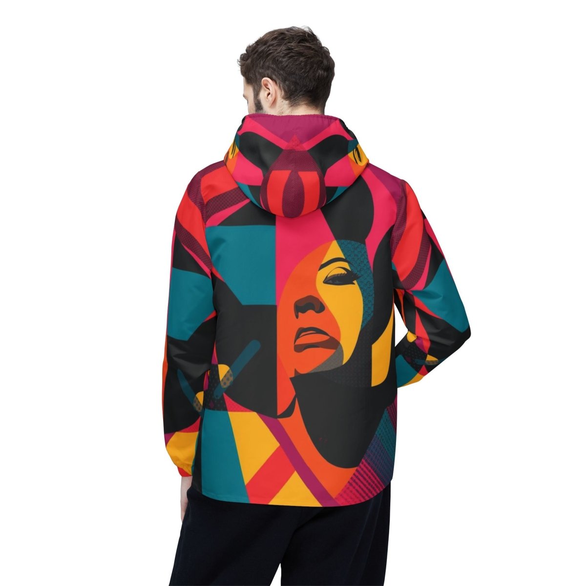 Retro Pop Art Windbreaker Jacket – Colorful Female Portrait All-Over Print