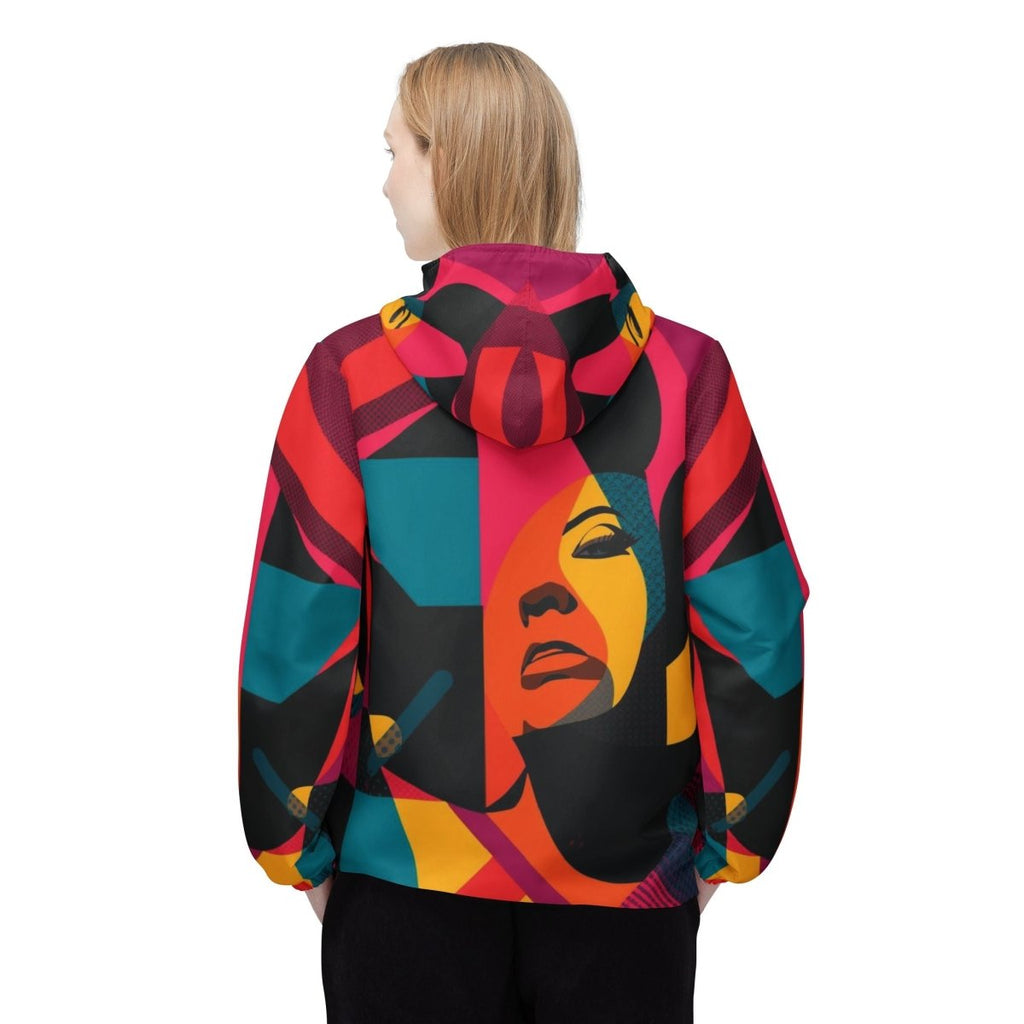 Retro Pop Art Windbreaker Jacket – Colorful Female Portrait All-Over Print