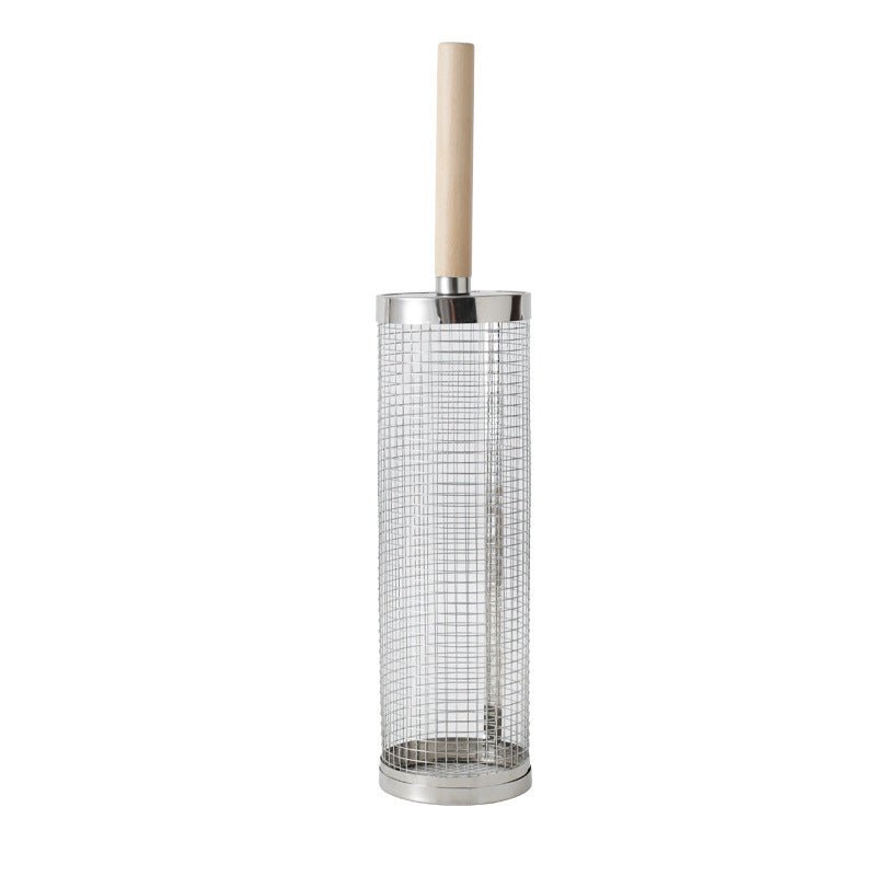 Rolling Barbecue Cage With Wooden Handle Outdoor BBQ Barbecue Basket 304 Stainless Steel Barbecue Tube Barbecue Net Cross - border Non - infringement - drollido