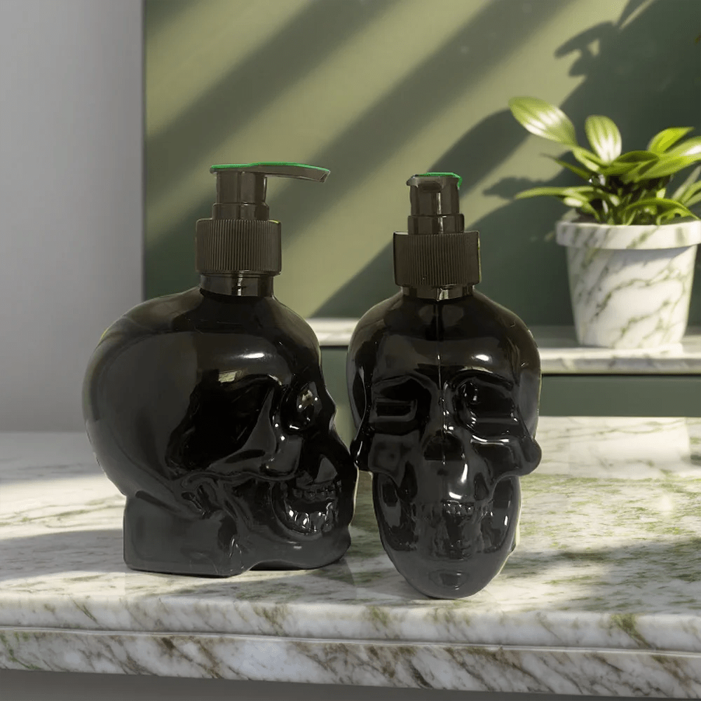 Skull Design Soap Dispenser 11.83oz Empty Refillable Shampoo Lotion Hand Sanitizer Container Bottle Halloween Decoration - drollido