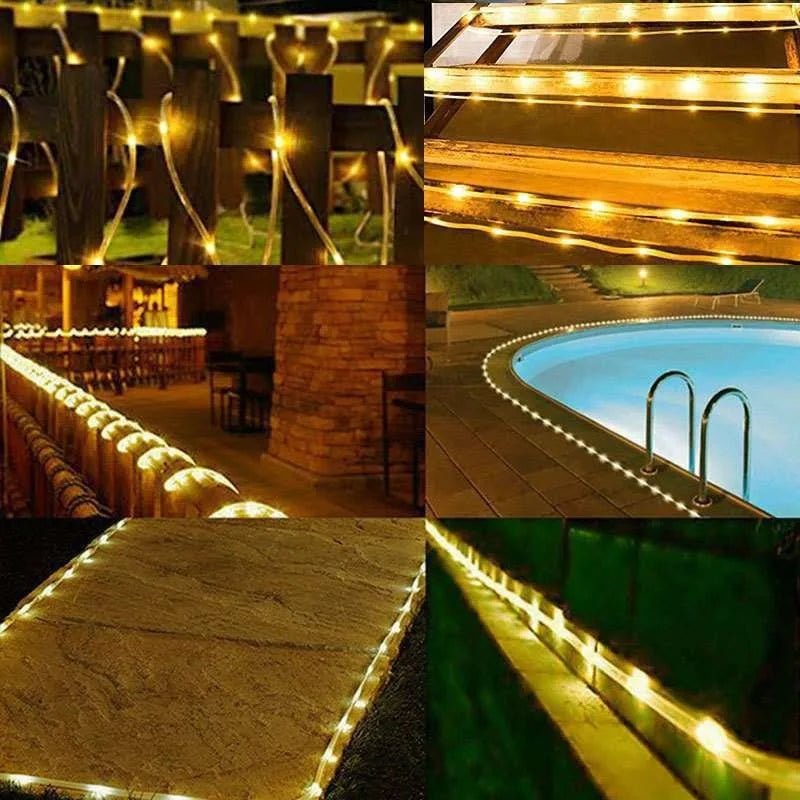 Solar Rope Strip Light Outdoor Waterproof LED Fairy Light Strings Christmas Decor for Garden Lawn Tree Yard Fence Xmas Decor - drollido