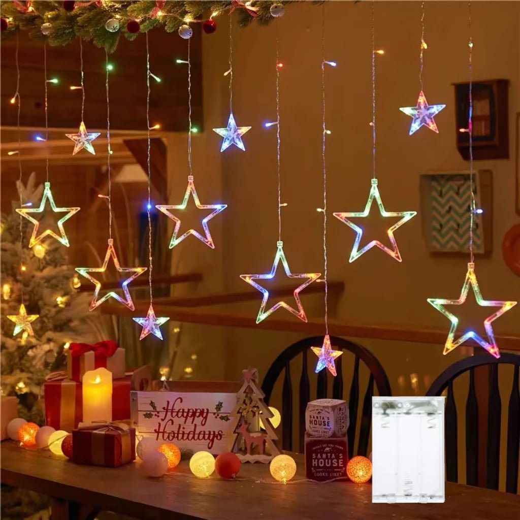 Star Moon String Light Battery Power Christmas Garland Fairy Lamp 3.5m LED Curtain Light for Garden Wedding Party Festival Decor - drollido