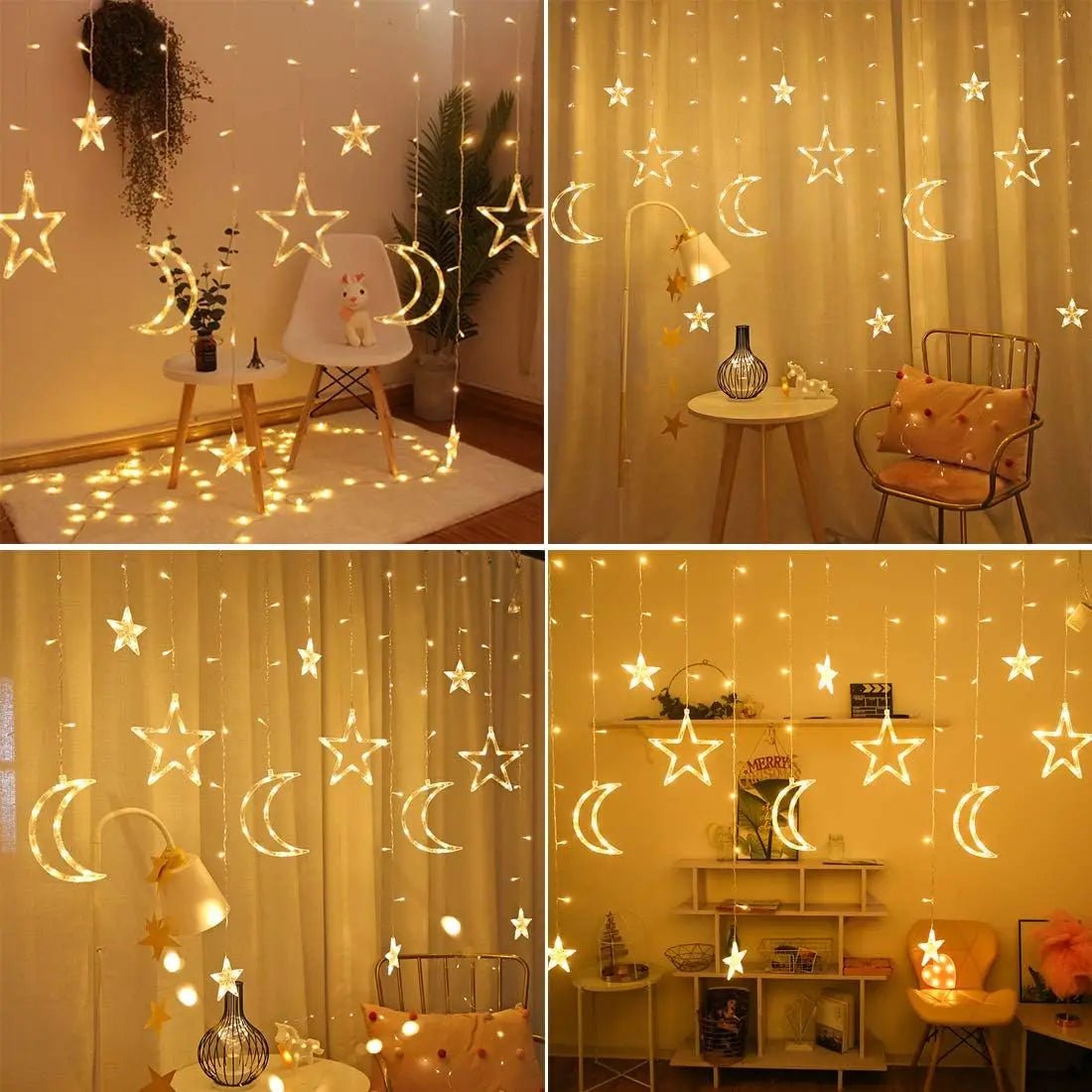 Star Moon String Light Battery Power Christmas Garland Fairy Lamp 3.5m LED Curtain Light for Garden Wedding Party Festival Decor - drollido