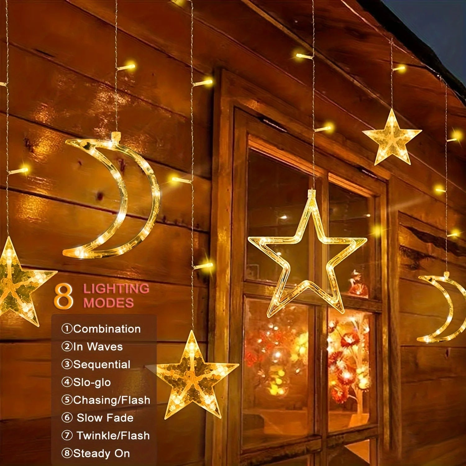 Star Moon String Light Battery Power Christmas Garland Fairy Lamp 3.5m LED Curtain Light for Garden Wedding Party Festival Decor - drollido