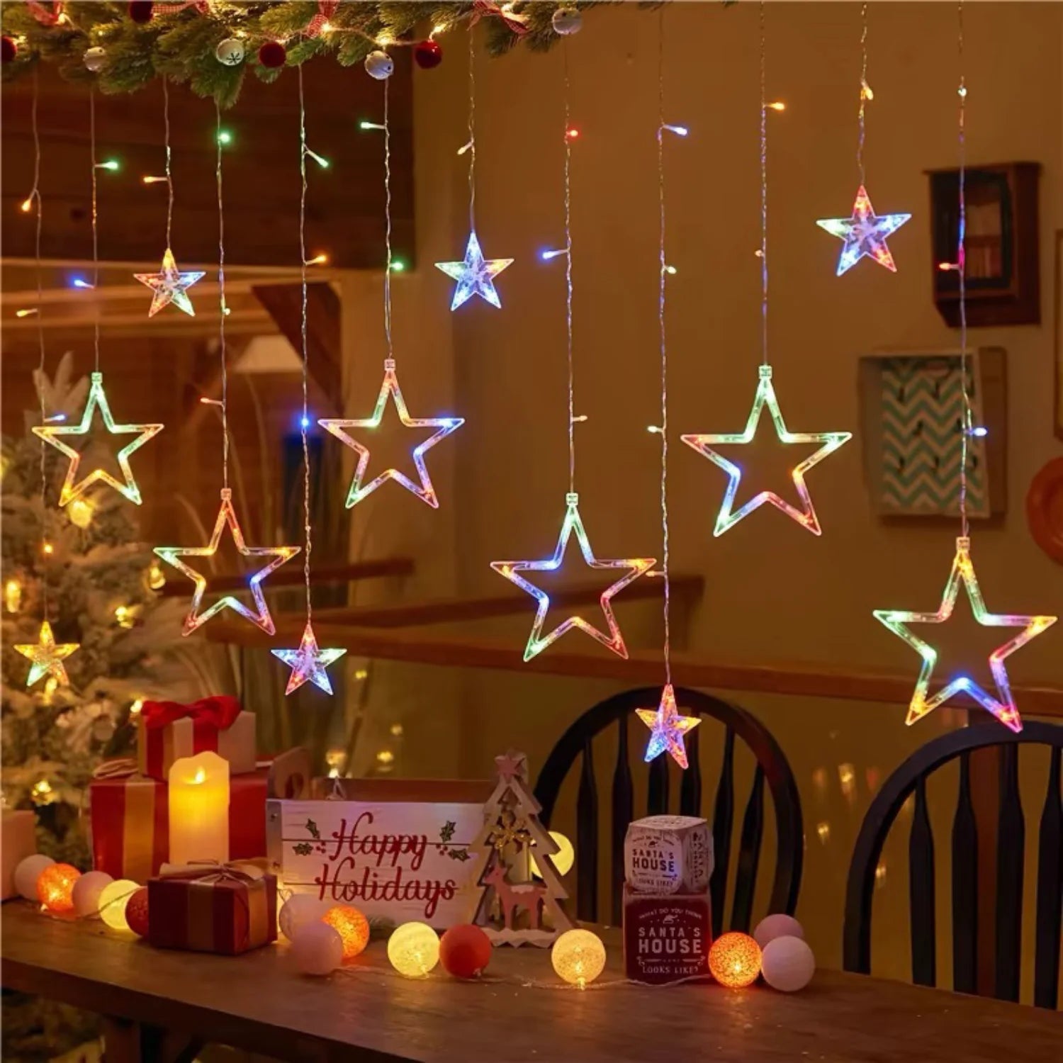 Star Moon String Light Battery Power Christmas Garland Fairy Lamp 3.5m LED Curtain Light for Garden Wedding Party Festival Decor - drollido