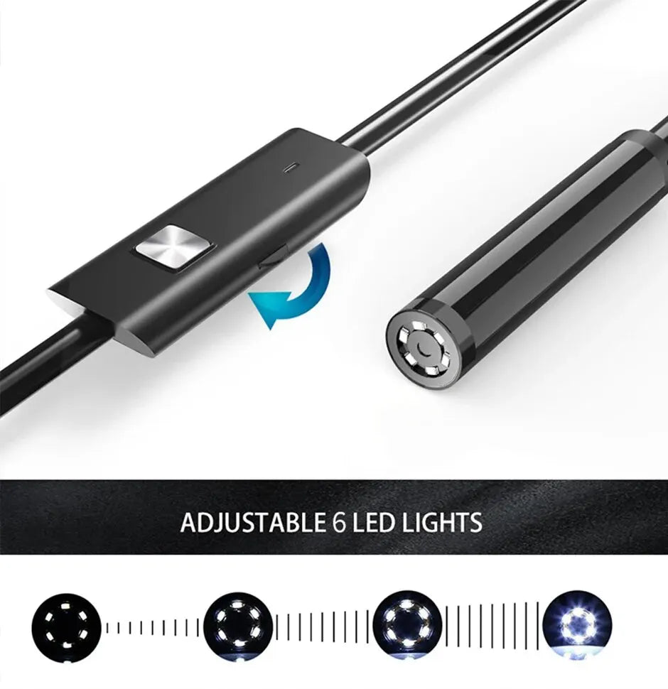 Telecamera per endoscopio TYPE - C da 7,0 mm IP67 Impermeabile 6 LED USB regolabile Android Telecamere per boroscopio di ispezione flessibili per PC telefonico - drollido