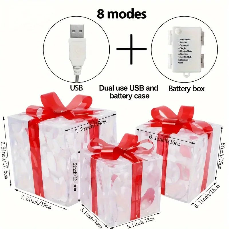 Three Sets Of Christmas Luminous And Exquisite Decorative Lights, Detachable Gift Box And Lighting Fixture,Christmas Decorations - drollido