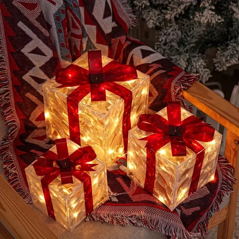 Three Sets Of Christmas Luminous And Exquisite Decorative Lights, Detachable Gift Box And Lighting Fixture,Christmas Decorations - drollido