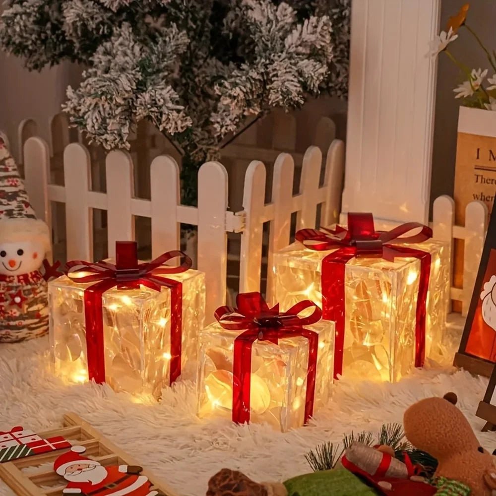 Three Sets Of Christmas Luminous And Exquisite Decorative Lights, Detachable Gift Box And Lighting Fixture,Christmas Decorations - drollido