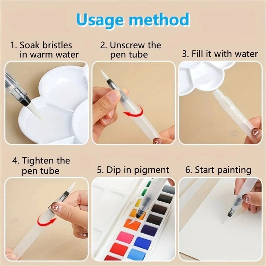Watercolor Brush Pens, 6/12/18 pcs, Water Brush for Watercolor, Water Color Pen, Watercolor Paint Pens, Refillable Watercolor - drollido